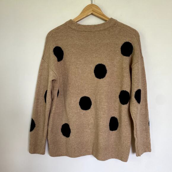 Madewell Dot Graystone Long Sleeve Pullover Sweater in Tan & Black Small - Picture 8 of 8